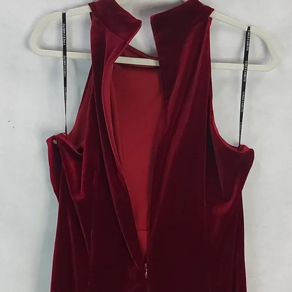 Vince Camuto Red Burgundy Velvet Halter Sleeveless Over Knee Dress 18 XXL # - Picture 6 of 13
